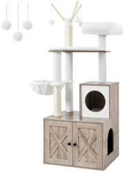 FEANDREA Macska kaparófa, cicaházzal és alomtálca tartóval, szürkés barna 58×50×140cm (PCT113G01)