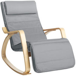 SONGMICS Hintaszék, nyírfából készült pihenő fotel, 5 pozícióban állítható lábrésszel, 150kg, világosszürke (LYY010G01)