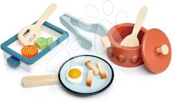 Tender Leaf Vas din lemn cu tigaie de clătită Pots and Pans Tender Leaf Toys cu lingură de gătit și alimente (TL8241) Bucatarie copii