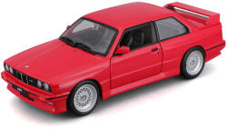 Bburago 1/24 BMW M3 (E30) 1988 - öntött modellautó, piros, nyitható ajtó, gumiabroncs, 18, 5 cm