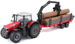 Bburago Massey Ferguson 8740S traktor darus utánfutóval - 1: 50 méretarányú fém modell
