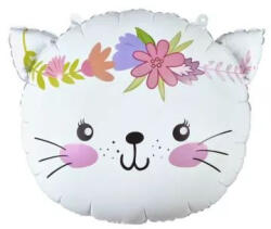  Cica virágkoszorúval fólia lufi - 44 x 35 cm (221094)