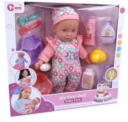  Interaktív játékbaba overálban, kiegészítőkkel - 35 cm