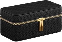 SONGMICS 3 nyílásos óra utazótok, óradoboz 3 órához, tinta fekete felület, palaszürke bélés (JWB017G01) - tutihome