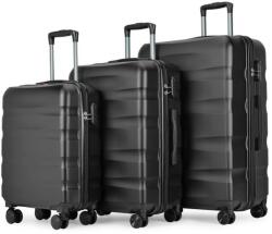 BONTOUR Wave 3 db-os Duplakerekes Bőrönd Szett, Fekete (120540-Black)