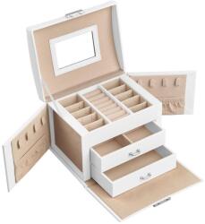 SONGMICS Ékszerdoboz, zárható ékszertartó, 2 fiókkal, fehér (JBC154W01) - tutihome