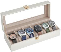 SONGMICS Műbőr óradoboz 6 db órának, Óratok üvegtetővel, cappuccino bézs és fehér (JWB006W01)