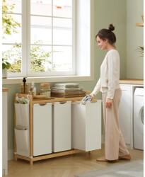 SONGMICS Szennyeskosár 3 rekesszel, 3 x 50 l, 94 x 33 x 78 cm, krémfehér (RLH115W01) - tutihome