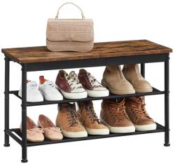 VASAGLE Cipőpad, cipőtartó 2 szövettároló polccal, rusztikus barna és fekete (LHS100B01)