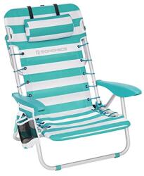 SONGMICS Strandszék, összecsukható kempingszék, hordozható kültéri szék, állítható háttámlával, zöld és fehér (GCB62JW)