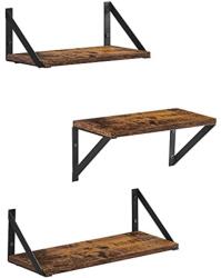 VASAGLE 3 fali polc készlet, lebegő polcok, rusztikus barna és fekete (LWS442B01)