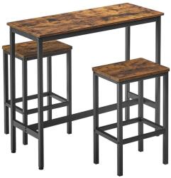 VASAGLE Bárasztal 2db bárszékekkel, 100 x 90 x 40 cm, rusztikus barna (LBT218B01)