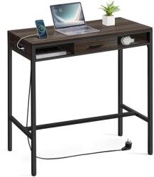 VASAGLE Bárasztal, magas konzolasztal töltőállomással és szövet fiókkal, barna (LBT019K02)