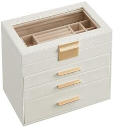 SONGMICS Ékszerdoboz üvegtetővel, ékszertartó, 3 fiókkal, felhőfehér és arany (JBC161W01) - tutihome