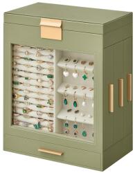 SONGMICS Ékszerdoboz üvegablakkal, ékszertartó 3 oldalsó fiókkal, babérzöld és arany (JBC162C02)