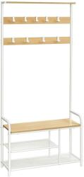 VASAGLE Kabáttartó állvány, előszobafal paddal és cipőtárolóval 30x85x180, 5 cm, tölgy és fehér (HSR409W09)