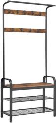 VASAGLE Kabáttartó, előszobafal cipőtartóval, 84 x 183 x 33, 7 cm, rusztikus barna | VASAGLE (HSR400B01)
