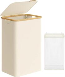 SONGMICS Szennyeskosár fedéllel, nagy szennyestartó, 90L, 42 x 32 x 70, 5 cm, krémfehér (LCB509W01)