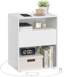 VASAGLE Ultragyors összeszerelésű, éjjeliszekrény, kisasztal elosztóval és fiókkal, matt fehér (LET777W04)