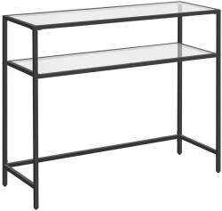 VASAGLE Konzolasztal 2 polccal, edzett üveg asztal fém kerettel, fekete | VASAGLE (LGT025B01)