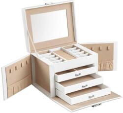 SONGMICS Ékszerdoboz, ékszerrendező 4 szintes, zárható ékszertartó tálcákkal, bársony bélés, fehér (JBC159W01) - tutihome