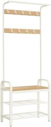VASAGLE Ruhafogas, kabáttartó, cipőtartó ülőhellyel 183 x 72 x 33, 7 cm krémfehér (HSR40W)