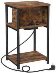 VASAGLE Oldalsó asztal, éjjeliszekrény, USB port bemenettel, barna/fekete (LET375B01) - tutihome