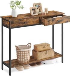 VASAGLE konzolasztal, kanapéasztal 2 fiókkal, vintage barna-fekete színben (LNT015B01V1) - tutihome