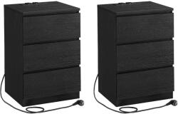 VASAGLE Éjjeliszekrény 2 darabos szett, 2 hálózati aljzattal és 2 USB-porttal, fekete színben (LET831B56V1)