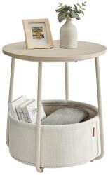 VASAGLE Kerek asztal, kis dohányzóasztal szövetkosárral, krémfehér (LET223K67) - tutihome