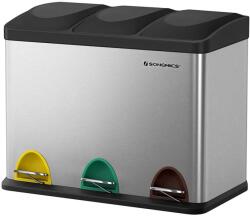 SONGMICS Pedálos szemetes rozsdamentes, szelektív szemétgyűjtő 45L(3 x 15L) (LTB45L)