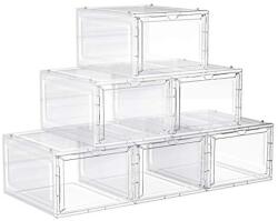 SONGMICS Cipőtartó dobozok, 6 darabos készlet, átlátszó ajtóval, egymásra rakható, fehér (LSP032W06)