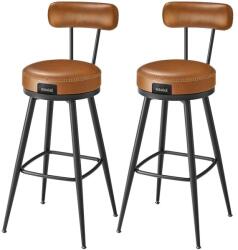 VASAGLE EKHO kollekció - Bárszékek 2 db forgó bárszék háttámlával műbőr varrással, karamellbarna (LBC889K01) - tutihome