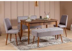 ASIR GROUP Étkezőgarnitúra(Kihúzható asztal, szék) (5 db) Vina 0701 - 4 - Dió, Szürke (869VEL5339)
