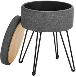 SONGMICS Puff, Kerek ülőke tárolóhellyel 31x43 cm ( (Ø x M), fém lábak, párnázott ülés, sötétszürke (LOM002G01)