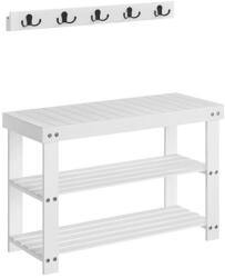 SONGMICS Cipőpad, Fali fogas szett, polcos cipőtartó kabáttartóval, fehér (LCR004W01)