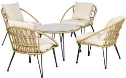Outsunny 5 részes bohó stílusú kerti ülőgarnitúra, 1 étkezőasztal és 4 szék, polirattan, bézs/natúr (867-171V00BG)