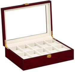 SONGMICS Óradoboz, 10 db órának óratok nagy üvegfedéllel, kivehető órapárnákkal, cseresznye színű (JOW10C)