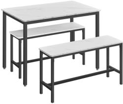 VASAGLE étkezőasztal szett 4 fő részére, konyhaasztal 2 paddal, márványfehér és tintafekete színben (KDT070B59) - tutihome