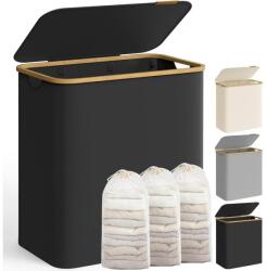 SONGMICS szennyeskosár fedéllel - 3 rekeszes ruhagyűjtő, 150 L űrtartalommal fekete színben (LCB515B01V1)