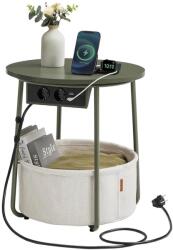 VASAGLE Kerek dohányzóasztal USB töltő porttal, kis asztal aljzattal, erdőzöld és krémfehér (LET228C05) - tutihome