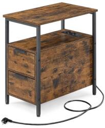 VASAGLE Oldalasztal, éjjeliszekrény beépített elosztóval barna és fekete színben (LET325B01) - tutihome