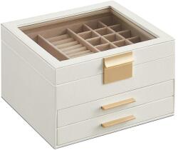 SONGMICS Ékszerdoboz üvegtetővel, ékszertartó doboz, fehér (JBC239WT) - tutihome