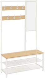 VASAGLE Kabáttartó állvány cipőtárolóval, előszobafal tükörrel és cipőspolcokkal 35x98x180 cm, tölgy színű és fehér (HSR415W09) - tutihome