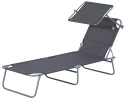 Outsunny Napozóágy összecsukható napvédővel szürke 187 x 58 x 36 cm (84B-001GY)