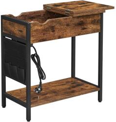 VASAGLE Éjjeliszekrény aljzatokkal Összecsukható asztallap, polccal és szövettáskával, 60 x 60 x 31, 5, barna-fekete (LET311B01)