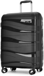 BONTOUR "Flow" 4-kerekes bőrönd TSA számzárral, L méretű 76x51x31 cm, Fekete (130643-Black) - tutihome