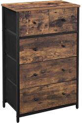 SONGMICS 5 fiókos szövet tároló, ipari stílusú komód szövet fiókokkal, rusztikus banra (LGS45H)