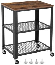 VASAGLE Gurulós kiszolgáló kocsi, konyhai polc 4 görgon 60 x 77, 5 x 40 cm rusztikus barna (LRC78X) - tutihome