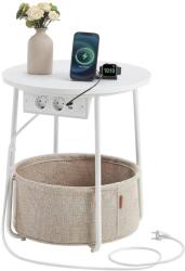 VASAGLE Kerek dohányzóasztal USB töltő porttal, kis asztal aljzattal, matt fehér és barna (LET228W02) - tutihome